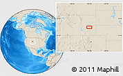 Shaded Relief Location Map of the area around 42° 35' 40" N, 105° 19' 29" W