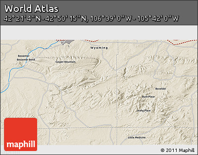 Shaded Relief 3D Map of the Area around 42° 35' 40" N, 106° 10' 30" W