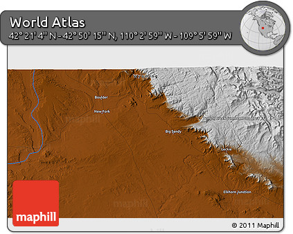 Physical 3D Map of the Area around 42° 35' 40" N, 109° 34' 29" W