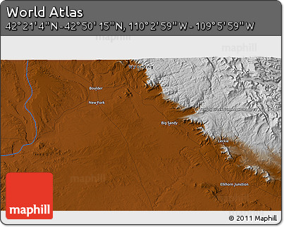 Physical 3D Map of the Area around 42° 35' 40" N, 109° 34' 29" W