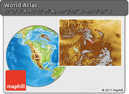 Physical Location Map of the Area around 42° 35' 40" N, 109° 34' 29" W
