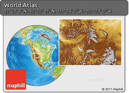 Physical Location Map of the Area around 42° 35' 40" N, 110° 25' 30" W
