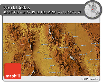 Physical 3D Map of the Area around 42° 35' 40" N, 112° 7' 30" W