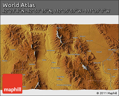 Physical 3D Map of the Area around 42° 35' 40" N, 112° 7' 30" W
