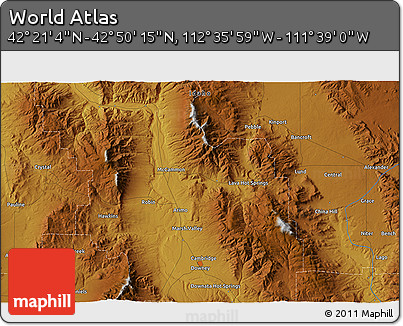 Physical 3D Map of the Area around 42° 35' 40" N, 112° 7' 30" W
