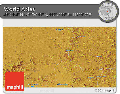 Physical 3D Map of the Area around 42° 35' 40" N, 116° 31' 30" E