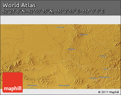Physical 3D Map of the Area around 42° 35' 40" N, 116° 31' 30" E