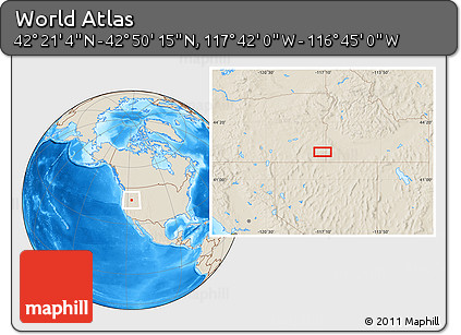Shaded Relief Location Map of the Area around 42° 35' 40" N, 117° 13' 29" W