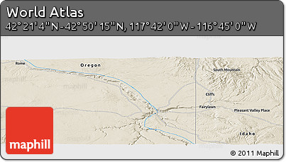 Shaded Relief Panoramic Map of the Area around 42° 35' 40" N, 117° 13' 29" W