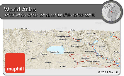 Shaded Relief Panoramic Map of the Area around 42° 35' 40" N, 11° 58' 29" E