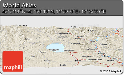 Shaded Relief Panoramic Map of the Area around 42° 35' 40" N, 11° 58' 29" E