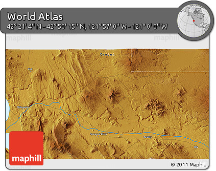 Physical 3D Map of the Area around 42° 35' 40" N, 121° 28' 29" W