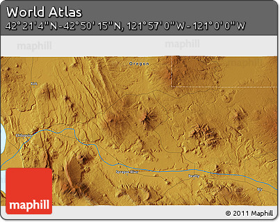 Physical 3D Map of the Area around 42° 35' 40" N, 121° 28' 29" W