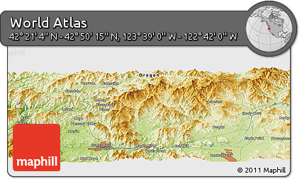 Physical Panoramic Map of the Area around 42° 35' 40" N, 123° 10' 30" W