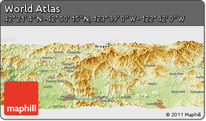 Physical Panoramic Map of the Area around 42° 35' 40" N, 123° 10' 30" W