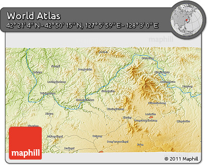 Physical 3D Map of the Area around 42° 35' 40" N, 127° 34' 30" E