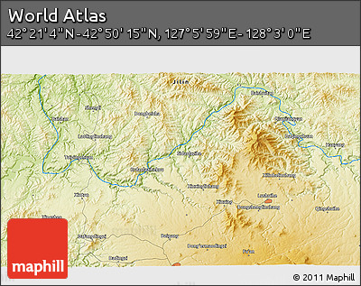 Physical 3D Map of the Area around 42° 35' 40" N, 127° 34' 30" E