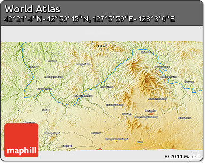 Physical 3D Map of the Area around 42° 35' 40" N, 127° 34' 30" E