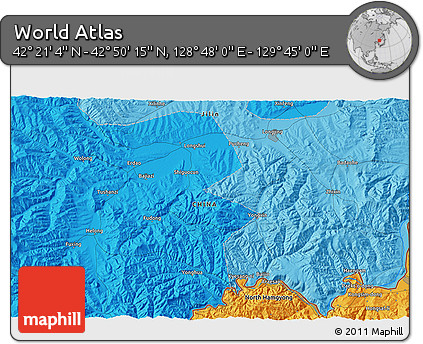 Political 3D Map of the Area around 42° 35' 40" N, 129° 16' 30" E