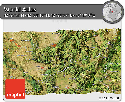 Satellite 3D Map of the Area around 42° 35' 40" N, 12° 49' 29" E