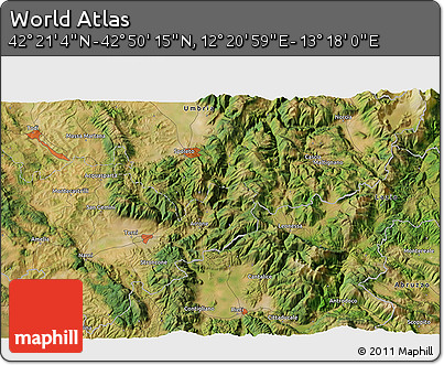 Satellite 3D Map of the Area around 42° 35' 40" N, 12° 49' 29" E