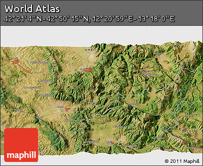 Satellite 3D Map of the Area around 42° 35' 40" N, 12° 49' 29" E