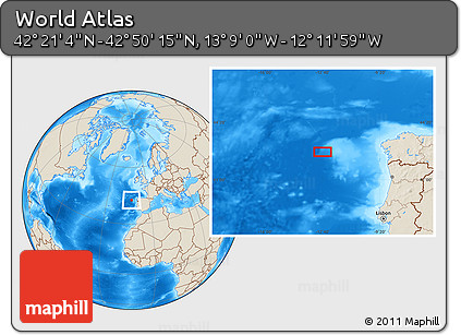 Shaded Relief Location Map of the Area around 42° 35' 40" N, 12° 40' 30" W