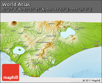 Physical 3D Map of the Area around 42° 35' 40" N, 141° 10' 30" E
