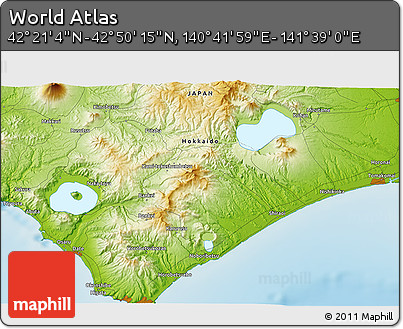 Physical 3D Map of the Area around 42° 35' 40" N, 141° 10' 30" E