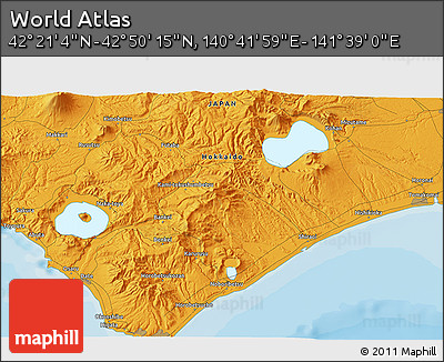 Political 3D Map of the Area around 42° 35' 40" N, 141° 10' 30" E