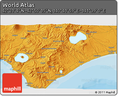 Political 3D Map of the Area around 42° 35' 40" N, 141° 10' 30" E