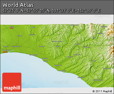 Physical 3D Map of the Area around 42° 35' 40" N, 142° 1' 30" E