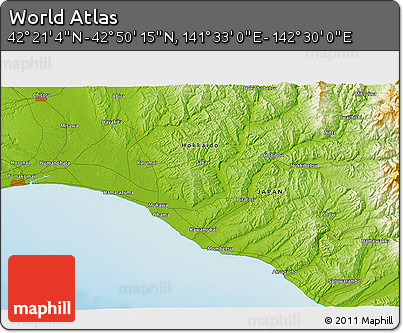 Physical 3D Map of the Area around 42° 35' 40" N, 142° 1' 30" E