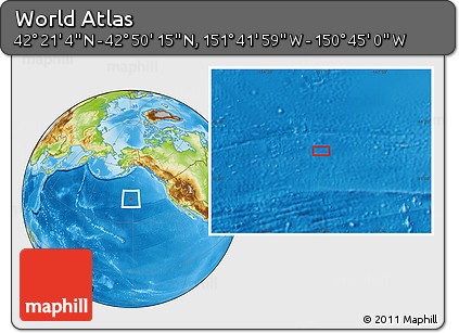 Physical Location Map of the Area around 42° 35' 40" N, 151° 13' 29" W