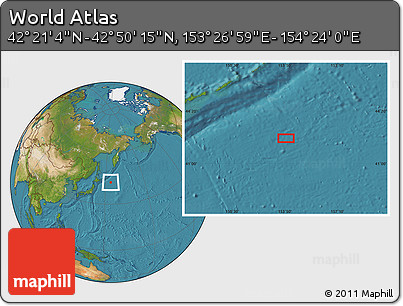 Satellite Location Map of the Area around 42° 35' 40" N, 153° 55' 30" E