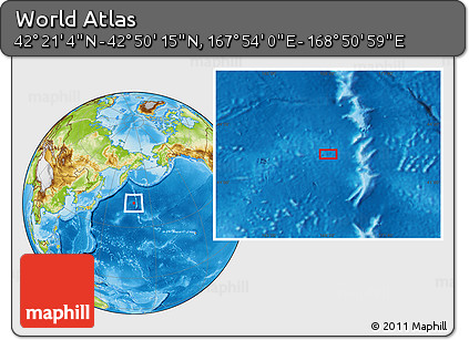 Physical Location Map of the Area around 42° 35' 40" N, 168° 22' 30" E