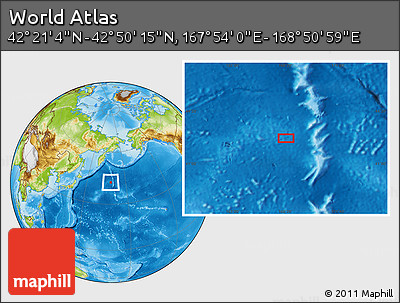 Physical Location Map of the Area around 42° 35' 40" N, 168° 22' 30" E