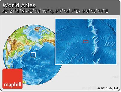 Physical Location Map of the Area around 42° 35' 40" N, 168° 22' 30" E