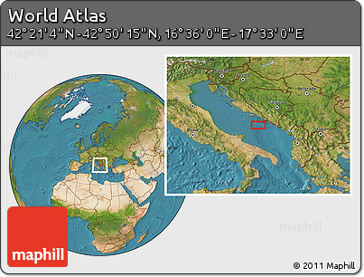 Satellite Location Map of the Area around 42° 35' 40" N, 17° 4' 30" E