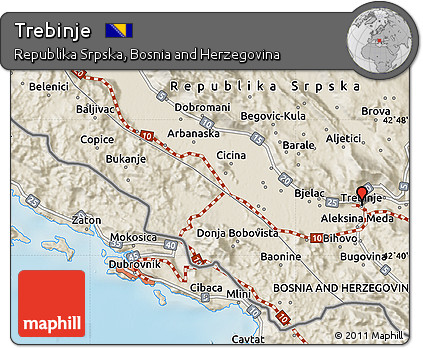 Shaded Relief Map of Trebinje