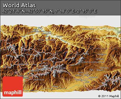 Physical 3D Map of the Area around 42° 35' 40" N, 1° 46' 29" E