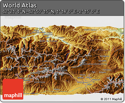 Physical 3D Map of the Area around 42° 35' 40" N, 1° 46' 29" E