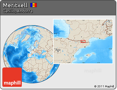 Shaded Relief Location Map of Meritxell