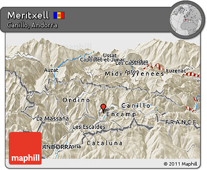 Shaded Relief Panoramic Map of Meritxell