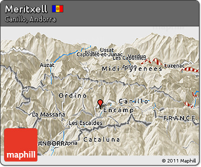 Shaded Relief Panoramic Map of Meritxell