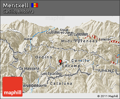 Shaded Relief Panoramic Map of Meritxell