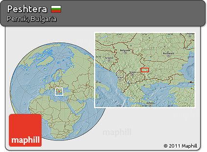 Savanna Style Location Map of Peshtera, hill shading