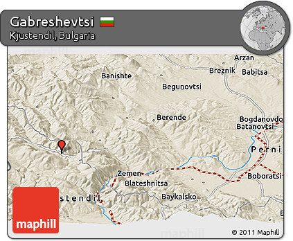 Shaded Relief Panoramic Map of Gabreshevtsi