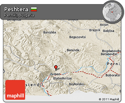 Shaded Relief Panoramic Map of Peshtera