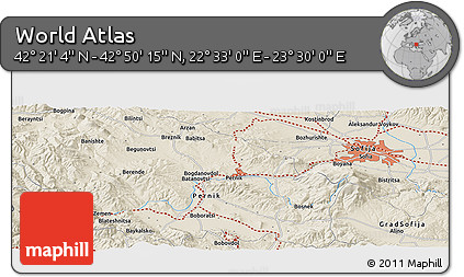 Shaded Relief Panoramic Map of the Area around 42° 35' 40" N, 23° 1' 29" E